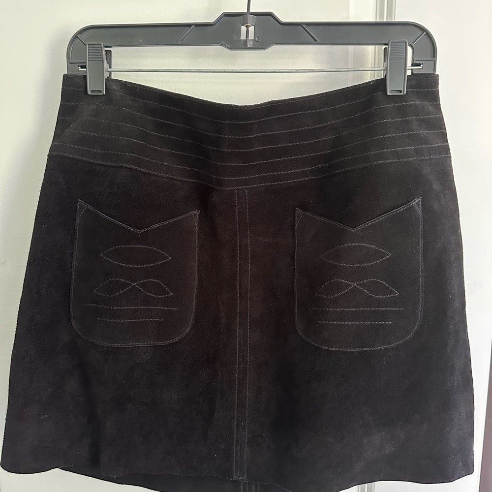 Free People Black Suede Mini Skirt with Embroidery